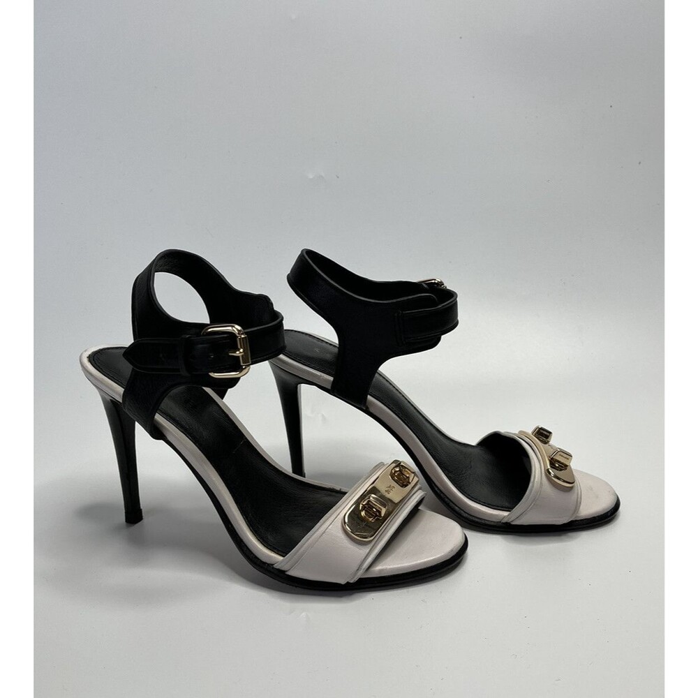 COACH Designer Sandals Ilana Heel White Black Leather Sz 5 Women - Picture 2 of 10